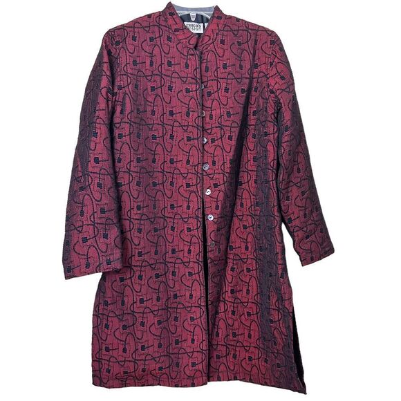 Vintage Chico's Design Red-Black Button Down Coat - Picture 1 of 12